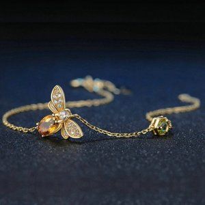 *NEW 18K Yellow Gold Citrine Diamond Bee Bracelet